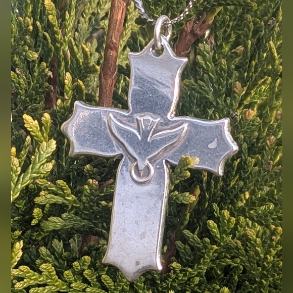 Rare-Retired James Avery Sterling Descending Dove Holy Spirit Cross Pendant - Picture 3 of 11